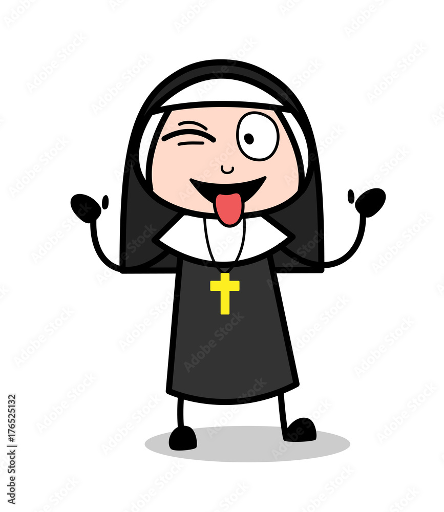 Naughty Nun Teasing Tongue and Winking Eye Vector Naughty Nun Teasing Tongue and Winking Eye Vector