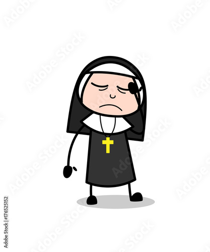 Upset Nun Sad Face Vector Illustration