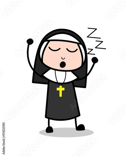Tired Nun Sleepy Face Vector Illustration
