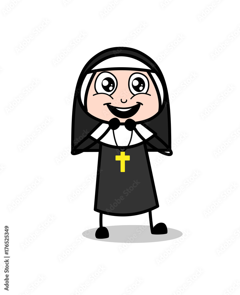 Surprised Cartoon Nun Laughing Expression Vector