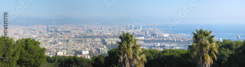 Aerial panorama image of Barcelona, Spain.