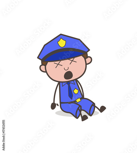 Cartoon Security-Guard Dizzy Face Expression