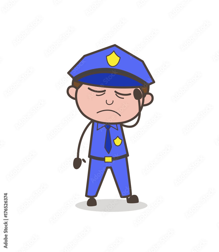 Upset Cartoon Watchman Face Vector