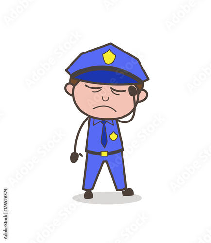 Upset Cartoon Watchman Face Vector