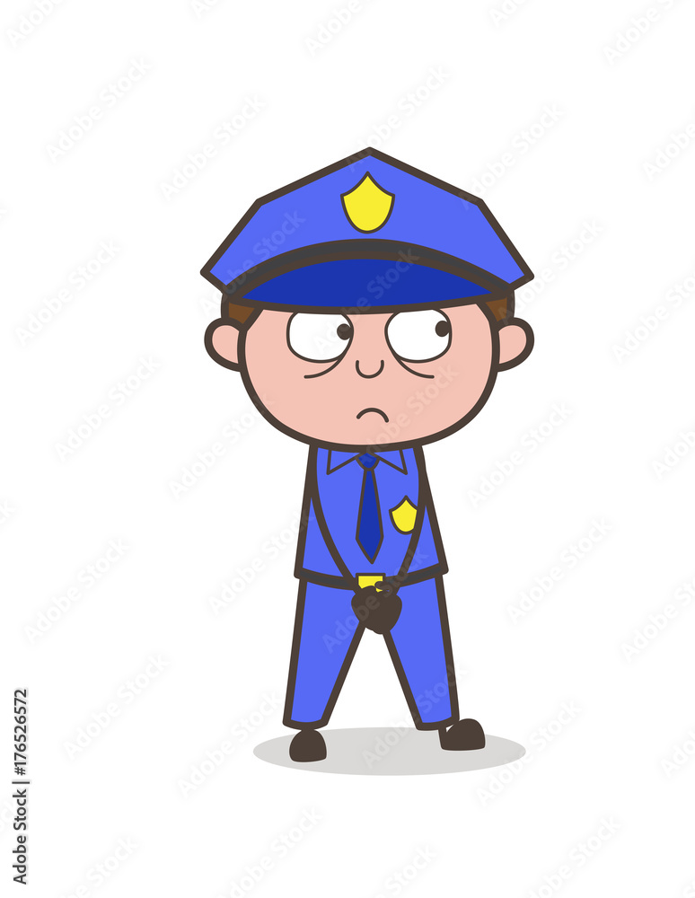 Cartoon Custom-Officer Frowning Face Vector