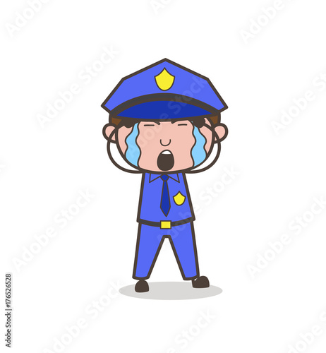 Cartoon Warden Crying Face Vector