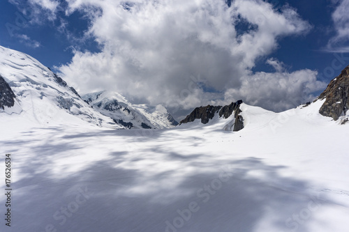 The beautiful majestic scenery of the Mont Blanc massif in June. Alps.