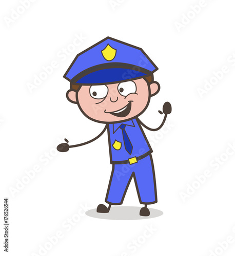 Happy Policeman Showing Helping Hand Vector