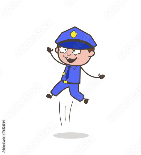 Joyful Inspector Jumping in Excitement Vector