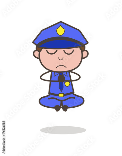 Cartoon Sheriff Doing Meditation Vector
