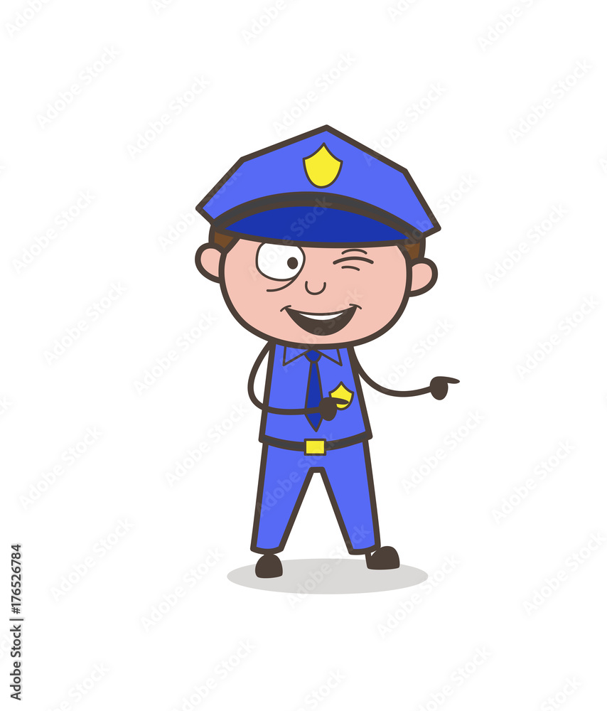 Naughty Young Cop Winking-Eye and Pointing Finger