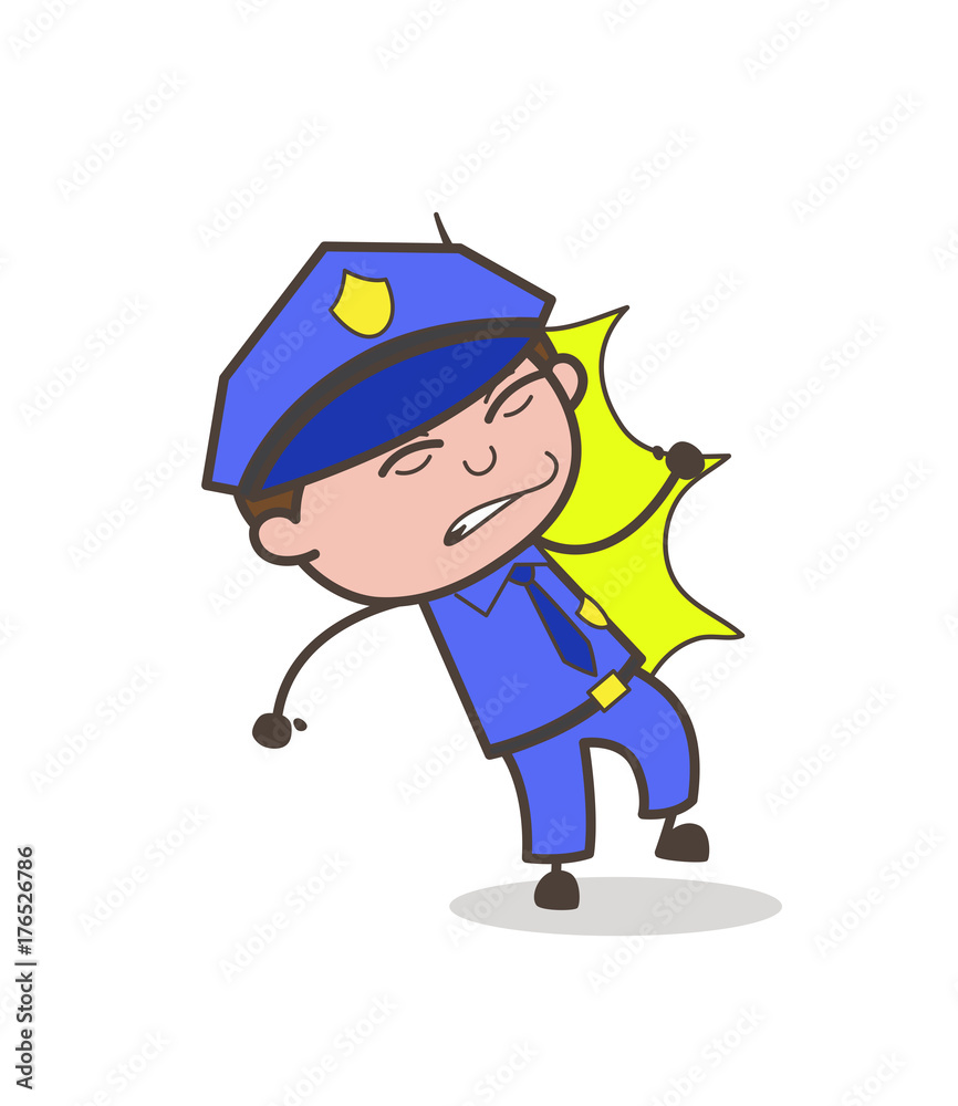 Cartoon Cop Bumped by Wall Vector Illustration