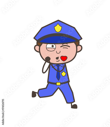 Cute Lover Officer Blowing Kiss Vector Illustration