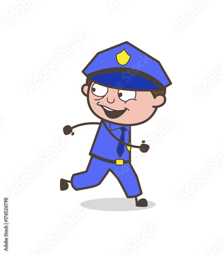 Happy Officer Running and Watching Behind