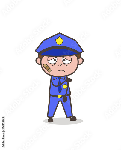 Cartoon Upset Safety-Officer Injured Face