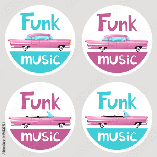 Funk music stickers. Cartoon vector illustration