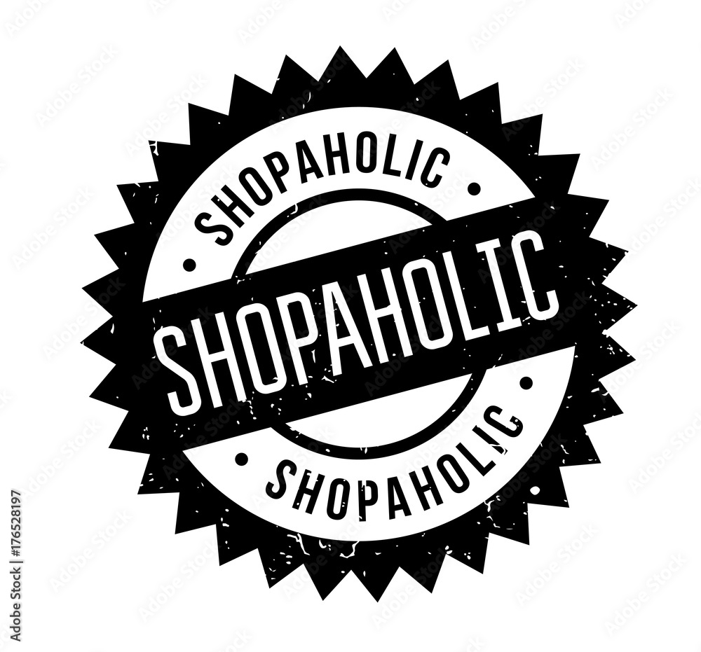 Shopaholic rubber stamp. Grunge design with dust scratches. Effects can be easily removed for a clean, crisp look. Color is easily changed. Shopaholic rubber stamp. Grunge design with dust scratches. Effects can be easily removed for a clean, crisp look. Color is easily changed.