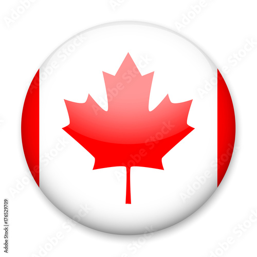 Flag of Canada in the form of a round button with a light glare and a shadow. The symbol of Independence Day, a souvenir, a button for switching the language on the site, an icon.