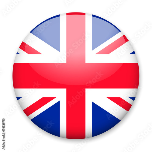 Flag of UK in the form of a round button with a light glare and a shadow. The symbol of Independence Day, a souvenir, a button for switching the language on the site, an icon.