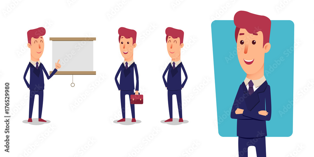 Set of Businessman character. Cartoon vector office managers