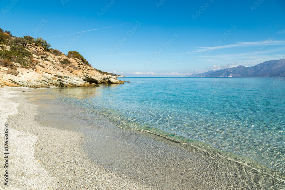 Sandy beach and coastline of Desert des Agriates in Corsica