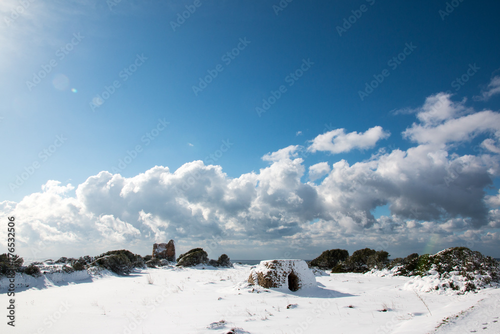 Uluzzo tower after a exceptional snowfall, Salento Uluzzo tower after a exceptional snowfall, Salento