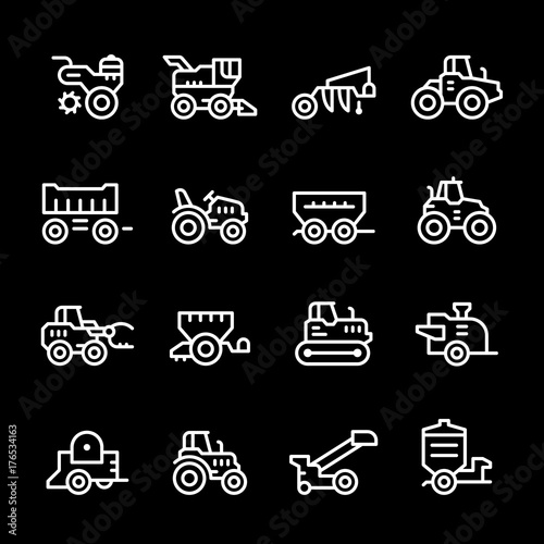 Set line icons of agricultural machinery