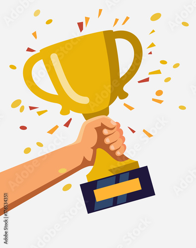 Gold trophy hold in hand.