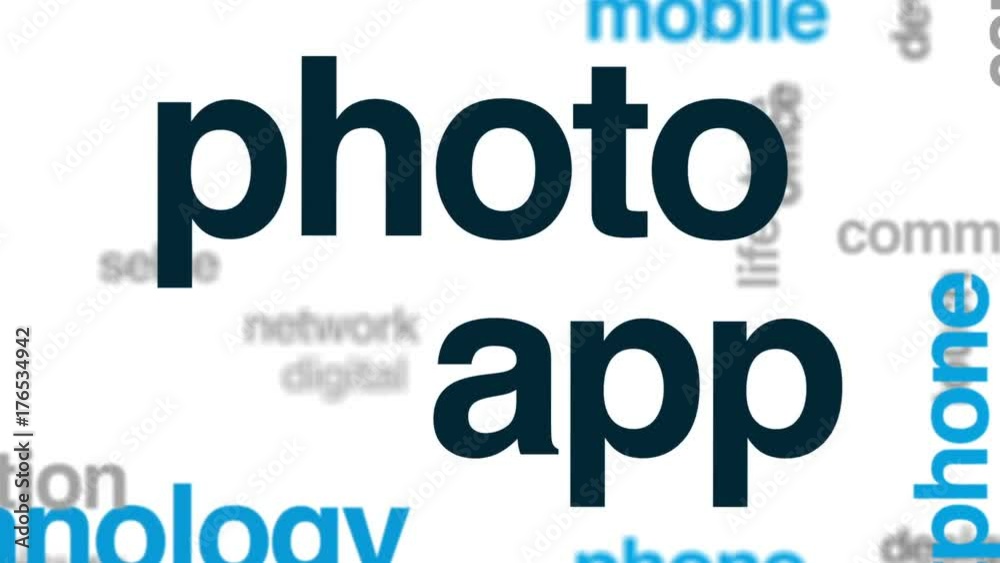 Photo app animated word cloud, text design animation. Photo app animated word cloud, text design animation.