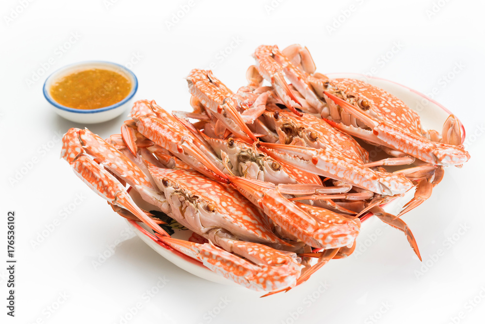 Flower crab steamed isolated on white background Flower crab steamed isolated on white background