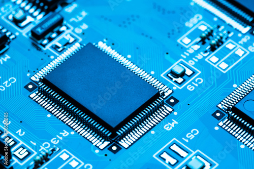 Closeup of electronic circuit board with processor