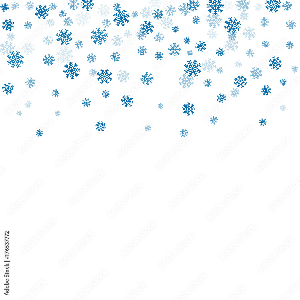 Christmas winter white background with Christmas falling snowflakes. Blue elegant snowfall Christmas background. Happy New Year card design for holiday, winter Xmas decoration Vector illustration Christmas winter white background with Christmas falling snowflakes. Blue elegant snowfall Christmas background. Happy New Year card design for holiday, winter Xmas decoration Vector illustration