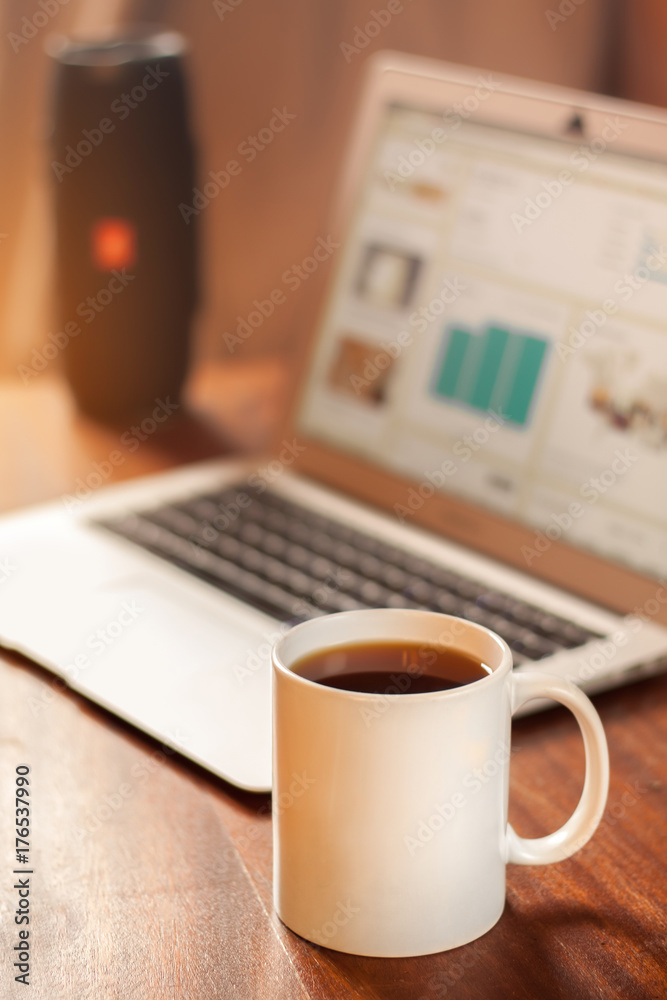White mug on the desktop