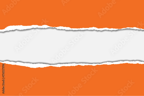 Vector illustration of torn orange paper with grey background isolated suitable for text insertion
