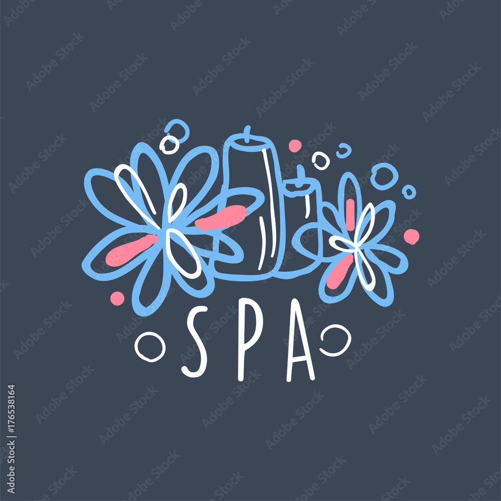 Spa logo design, emblem for wellness, yoga center hand drawn vector Illustration