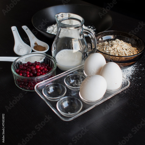 Products and kitchenware, ready for baking