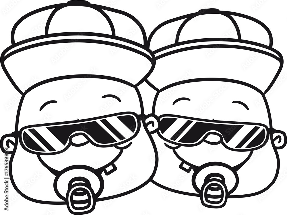 gesicht kopf 2 freunde team paar duo brüder geschwister cool sonnenbrille begrüßen glücklich dick fett klein süß niedlich windel kind baby comic cartoon