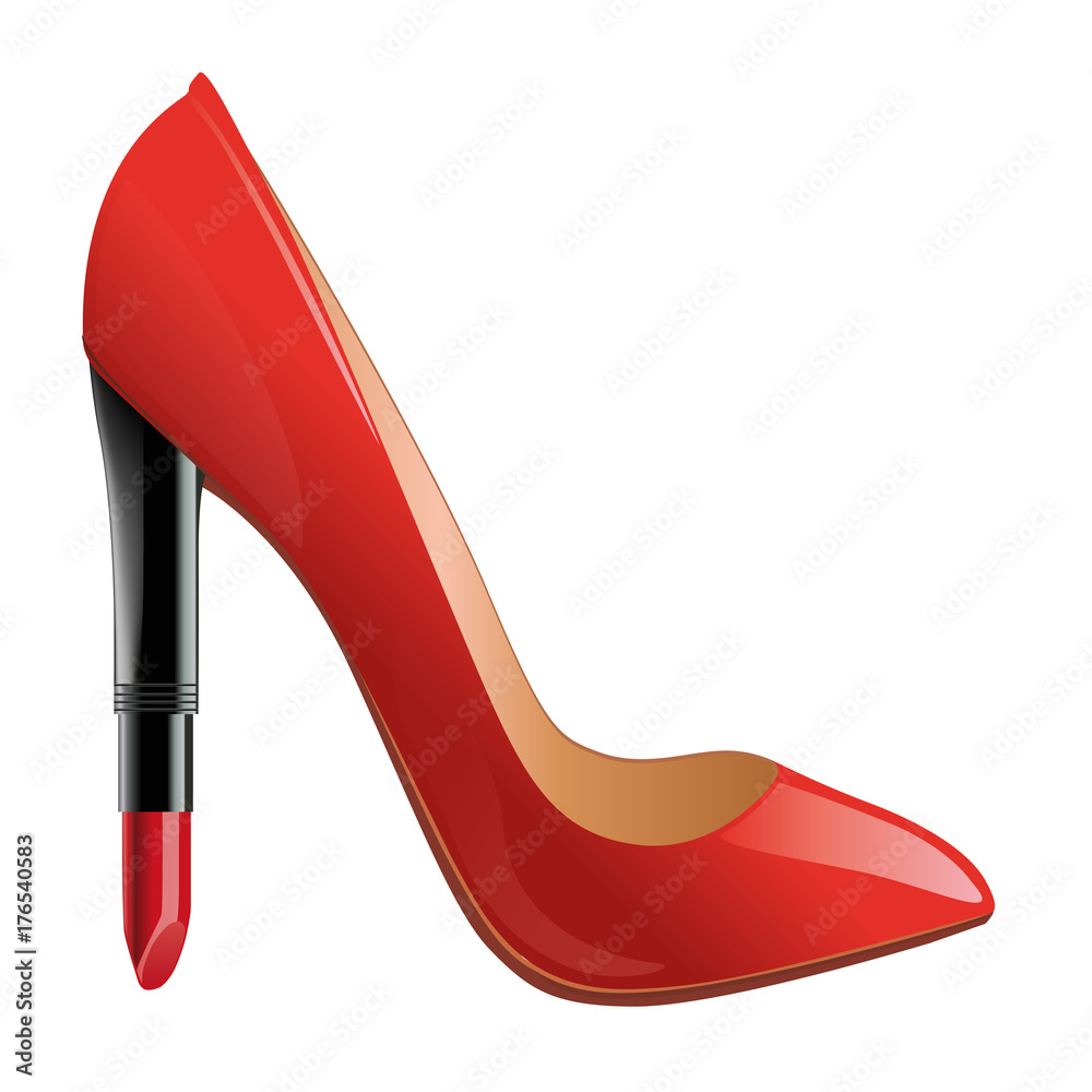 chaussure à talon - rouge à lèvre - féminin - féminité - femme - maquillage  - symbole, Stock Vector | Adobe Stock