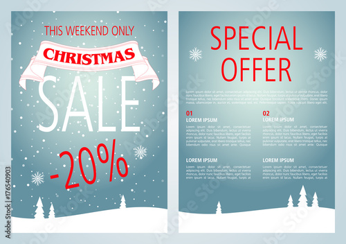 Vector christmas sale flyer design with light blue color.