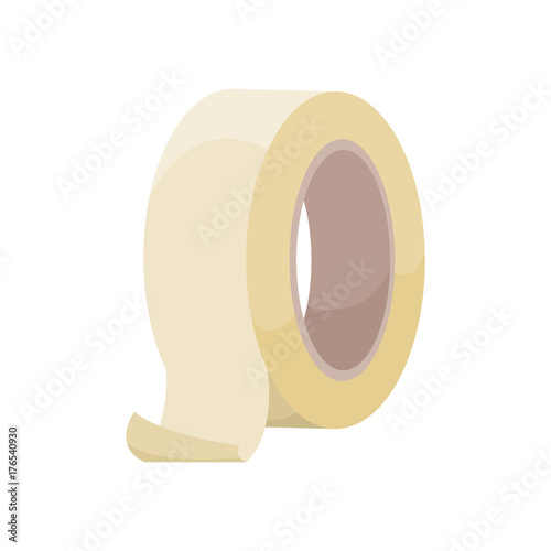 Roll of masking tape on white background, cartoon illustration of repair tool. Vector