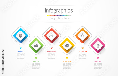 Infographic design elements for your business data with 6 options, parts, steps, timelines or processes. Vector Illustration.