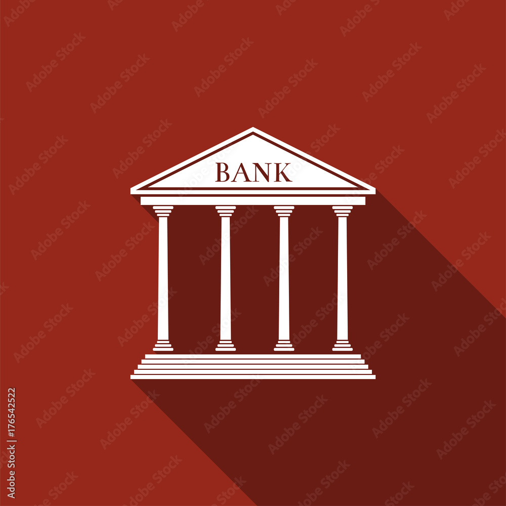 Bank building icon isolated with long shadow. Flat design. Vector Illustration Bank building icon isolated with long shadow. Flat design. Vector Illustration
