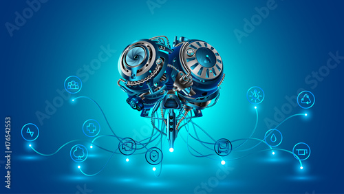 Artificial intelligence. Electronic brain controls the systems of the smart city. the Internet of things.