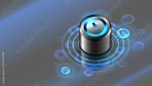 Smart speaker on the table. Smart column with voice control executes the voice command and controls the Internet of things
