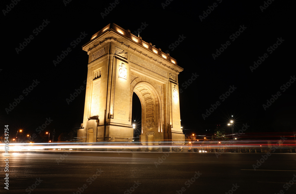 The Triumphal Arch (Arcul de Triumf) in Bucharest, the capital of Romania. Historic monument