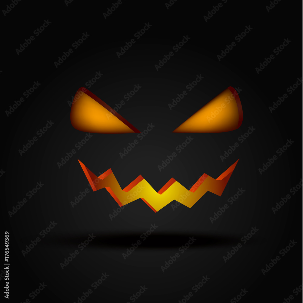 Halloween scary illuminated face in the dark vector illustration. Pumpkin  eyes and smile Stock Vector