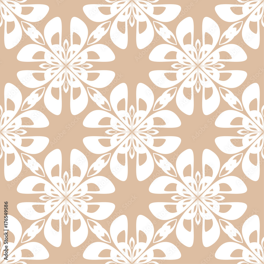 White floral seamless pattern on beige background White floral seamless pattern on beige background