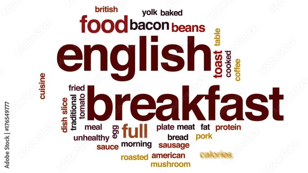 English breakfast animated word cloud, text design animation. English breakfast animated word cloud, text design animation.
