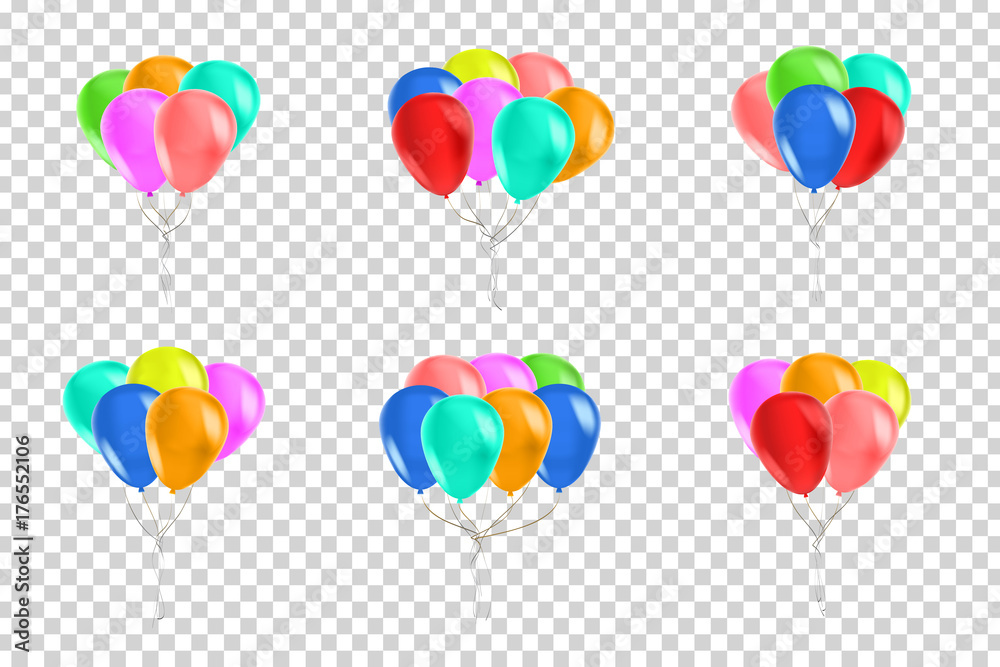 Vector collection of realistic isolated balloons for celebration and decoration on the transparent background.