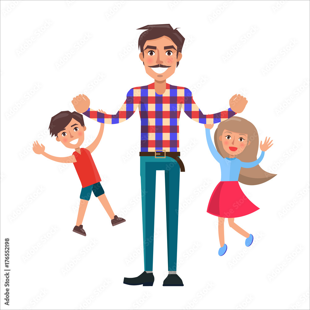 Father Playing with his Son and Little Daughter Father Playing with his Son and Little Daughter
